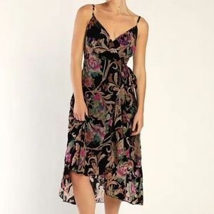 NWT Lulu's Burnout Velvet Floral Midi Wrap Sleeveless Dress
